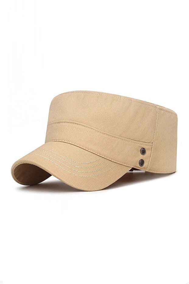 Men's Denim Fidel Castro Cap with Eyelet Detail - Brown