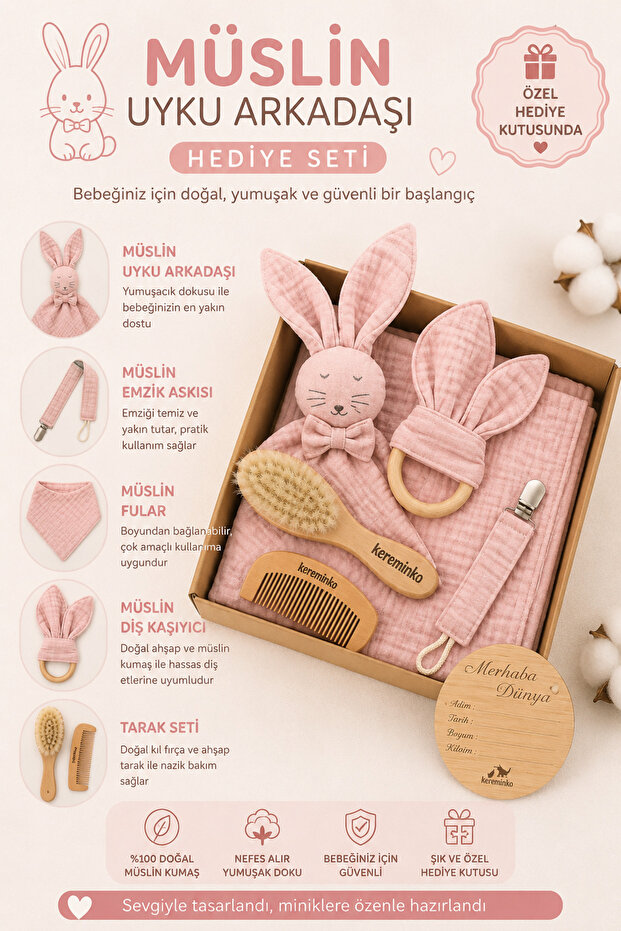 Welcome Baby Gift - Pink Muslin Sleeping Companion Gift Set