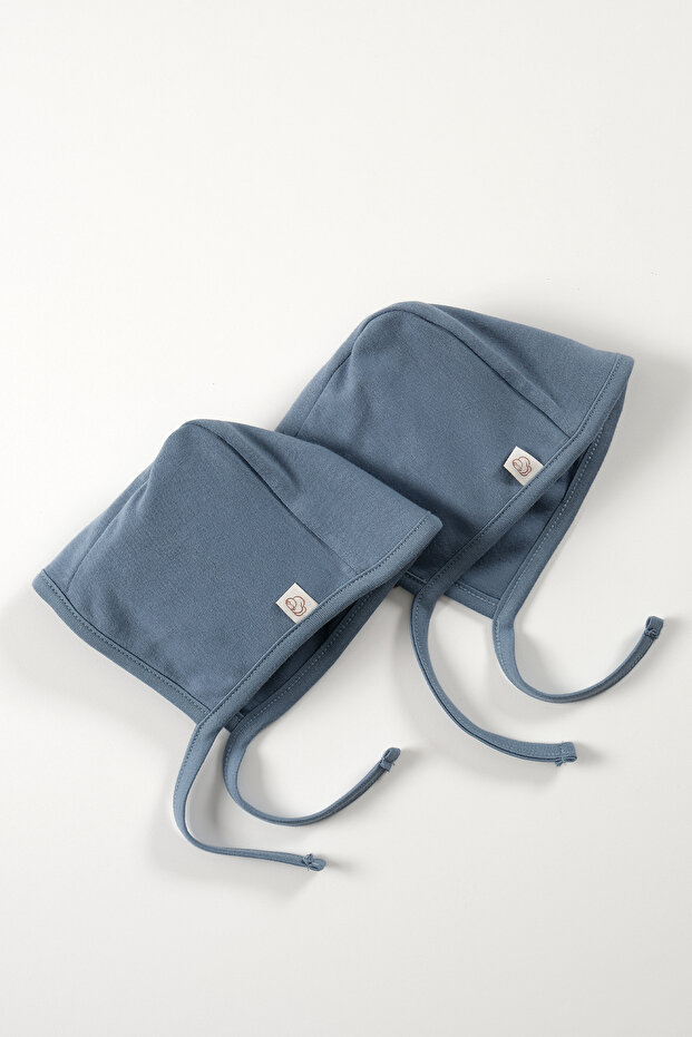 Golitha Baby Hat Blue Color 2 Pieces 100% Cotton Baby Beanie