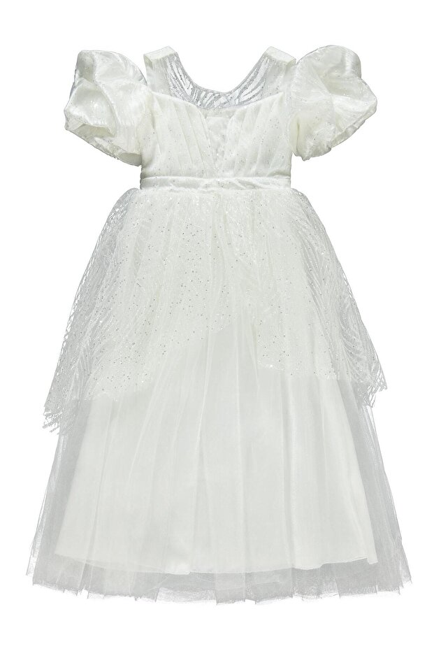 Glittery Evening Dress for Ages 6-14 - Beige
