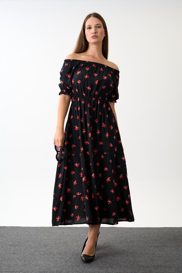 Off-The-Shoulder Patterned Maxi Dress