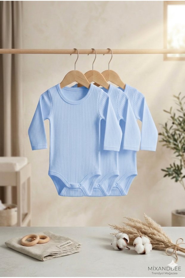 3-Piece 100% Cotton Long Sleeve Snap-On Baby Bodysuit Set – 5 Colors – Boys/Girls – 0-24 Months