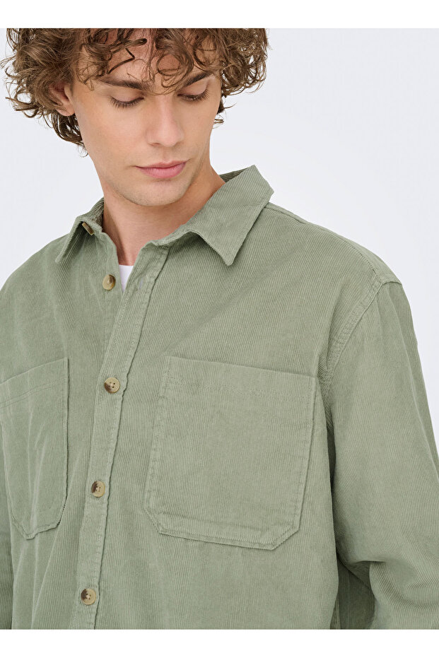 Yeşil Erkek Rahat Baskılı Gömlek ONSALP RLX 2PKT WASHD CORD LS SHIRT - 5