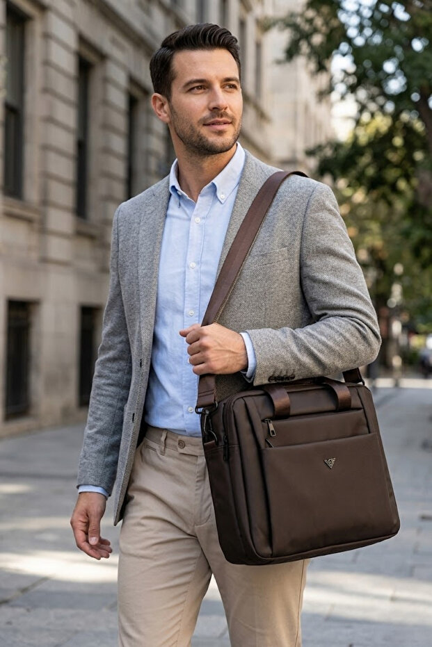 71468 Shoulder Strap Briefcase with Laptop Compartment Laptop Bag Brown