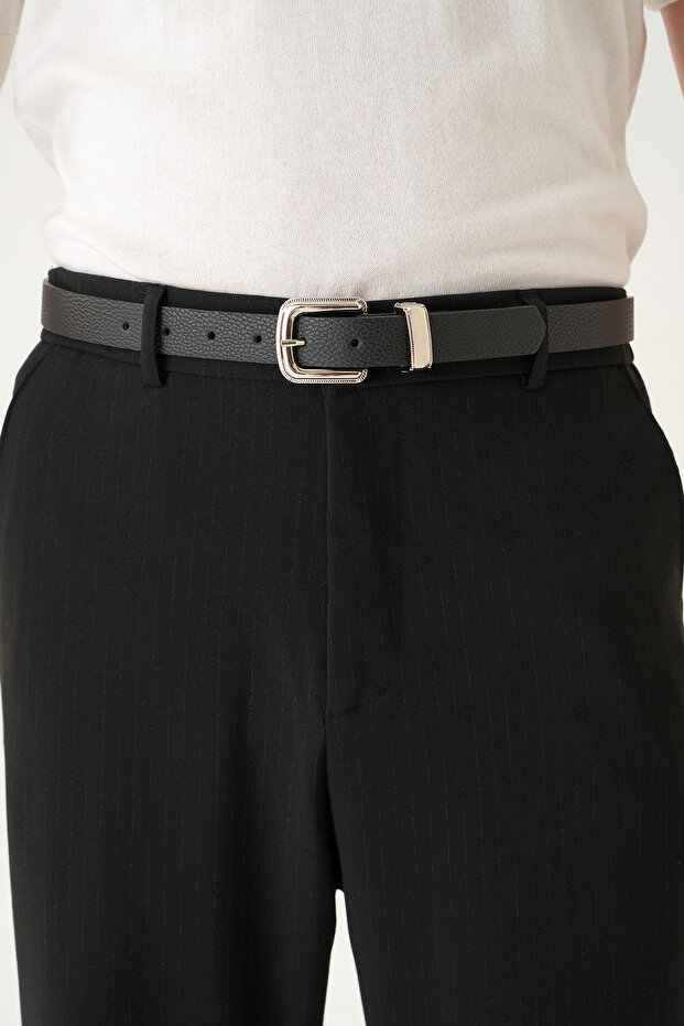 Men's Leather Belt with Buckle Detail