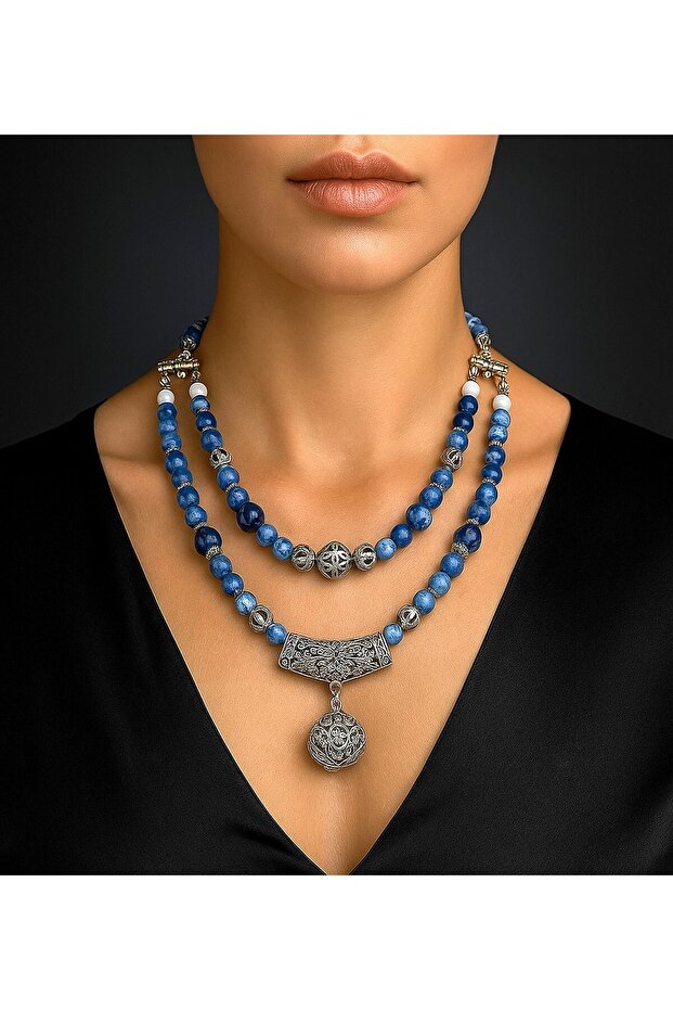 Agate Ceyt Two Row Peace Healing and Evil Eye Protection Necklace