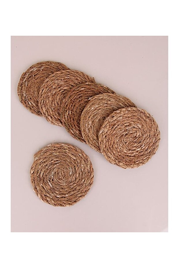 Wicker Coasters 6 Pcs - Natural Jute Rope Knitted Candle Coasters Coffee Presentation Set Mug Coasters