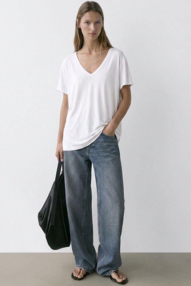 Μπλουζάκι V-Neck Basic Με μείγμα βισκόζης - 6