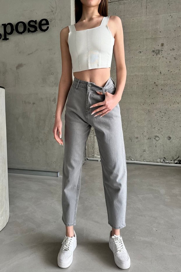 Women's High Waist Stretchy Baggy Loose Gray Jeans