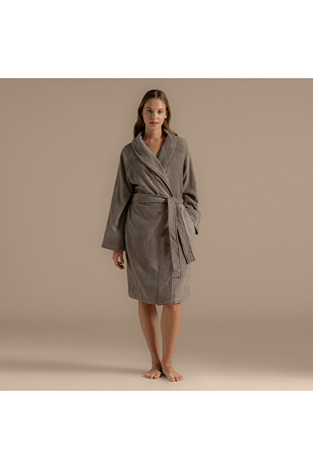 Solid Bamboo Unisex Bathrobe Mink - 2