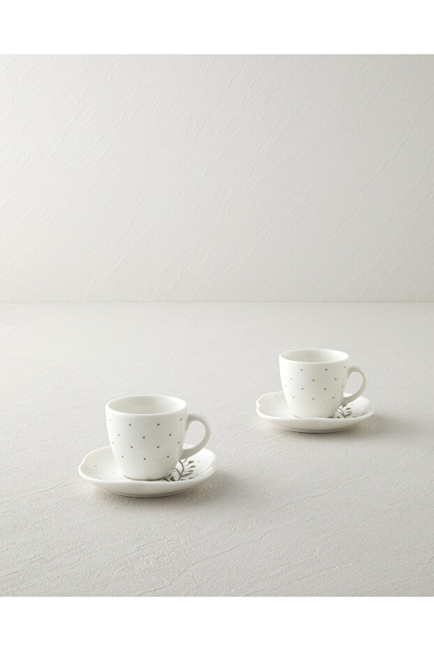 Sage Garden Bone Porcelain 4 Piece Coffee Cup Set for 2 People 90 ml Green