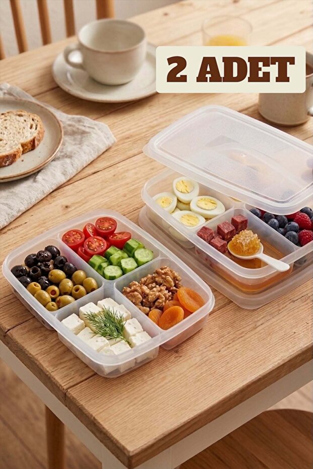 2 Pieces 4 Compartments 400 ml Breakfast Storage Container - Tomato Cucumber Diary Storage Container