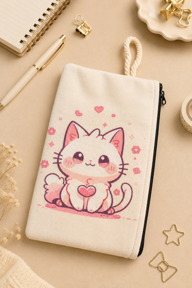 School Pen Holder or Makeup Bag with Sweet Cartoon Design