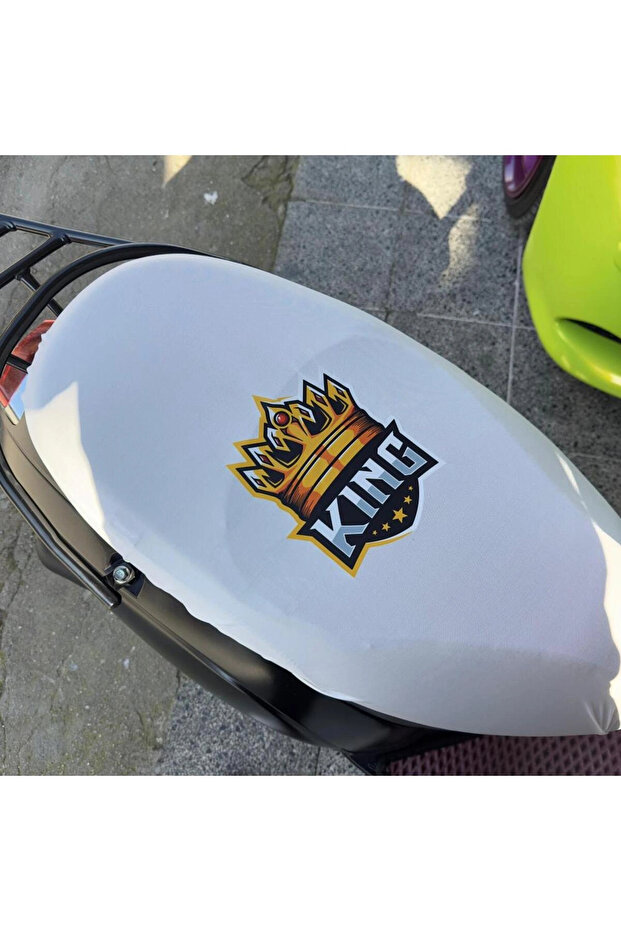 King White Patterned Combed Motorcycle Cover - Motor Compatible - 1
