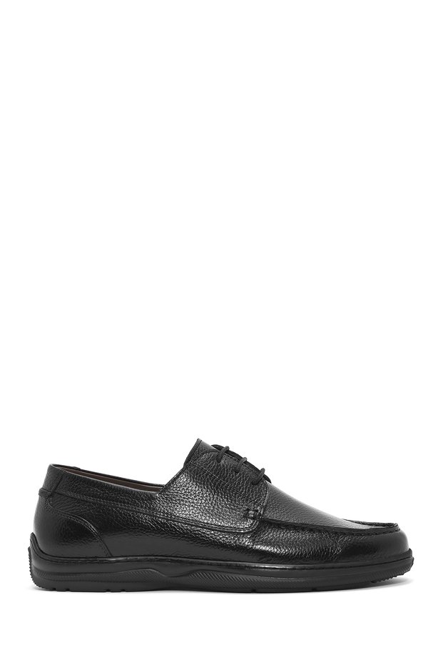 Men's Black Lace-Up Genuine Leather Shoes, Casual Shoes, Daily Shoes 25Sfd6030Ft