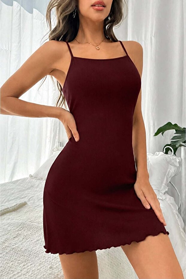 Ribbed Women's Rope Strap Stylish Tunic Nightgown