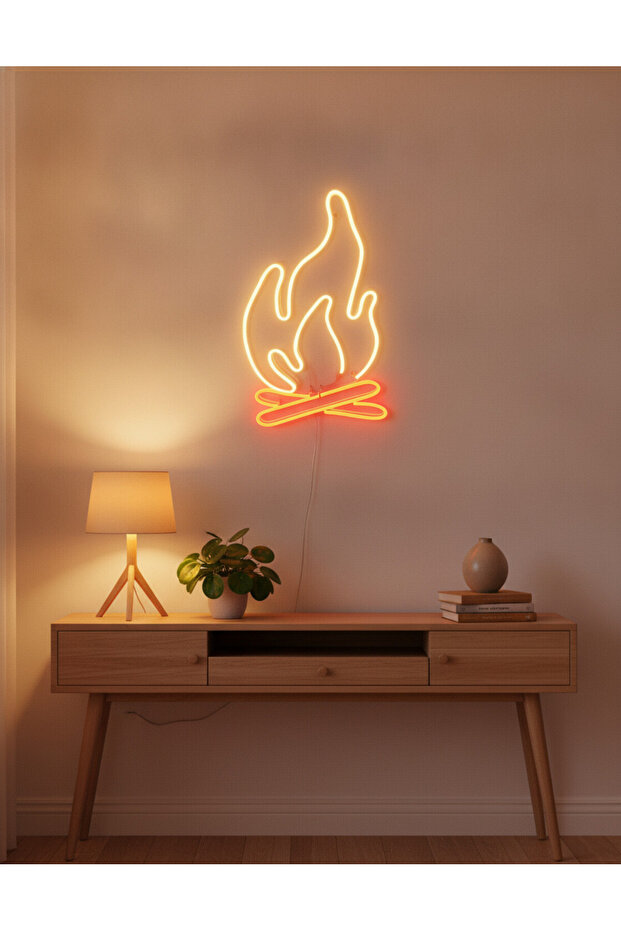 Alev (Ateş) Figürlü LED Neon Duvar Tablosu | Modern Aydınlatma Dekoru | Salon Yatak Odası - 7