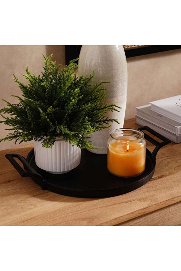 Conclave Round Metal Tray With Handles 42x33x5.5cm - Blackish Bronze