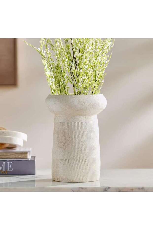 Stan Ceramic Footed Vase 18x18x24.5cm - Beige