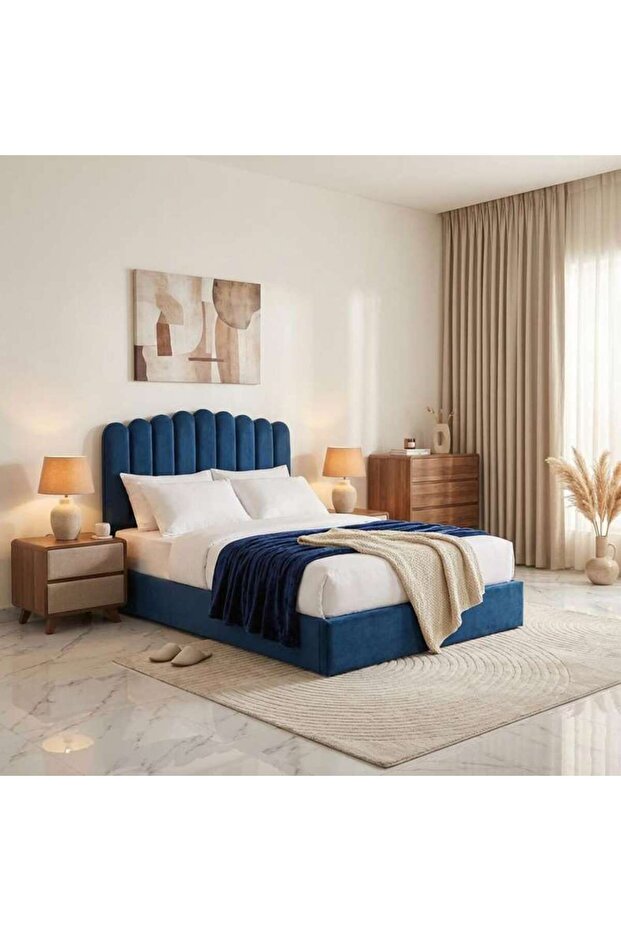 ANNA QUEEN BED VELVET BLUE 160X200 CM