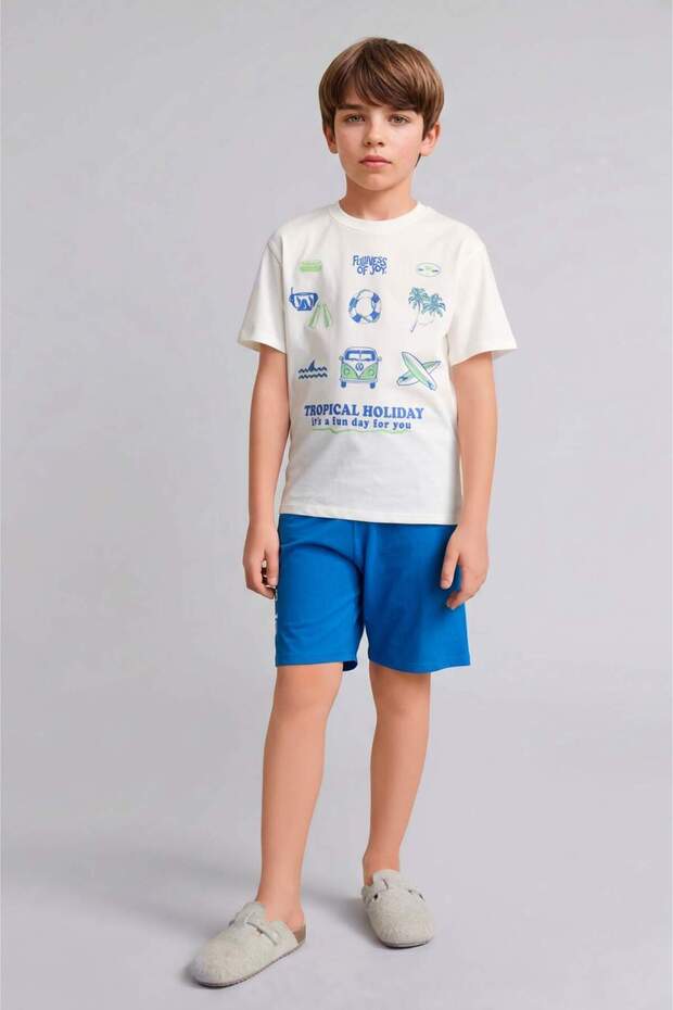 100% Cotton Printed Short Sleeve Top Shorts Bottom 2-Piece Pajama Set for Boys H8197A826Hs