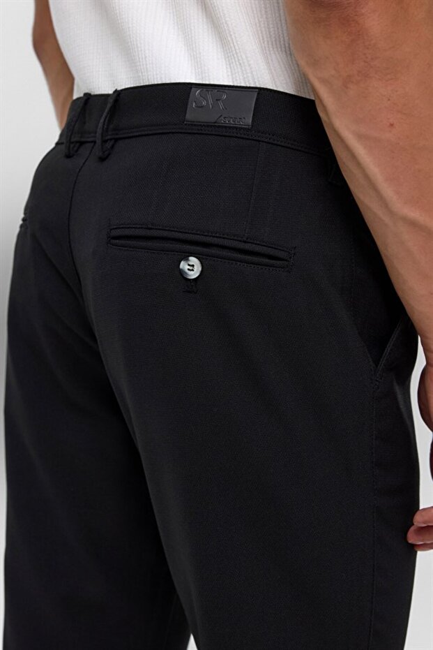 Siyah Slim Desenli Pantolon - 6