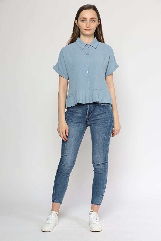 Soft Ruffle Hem Button-Front Top - 2