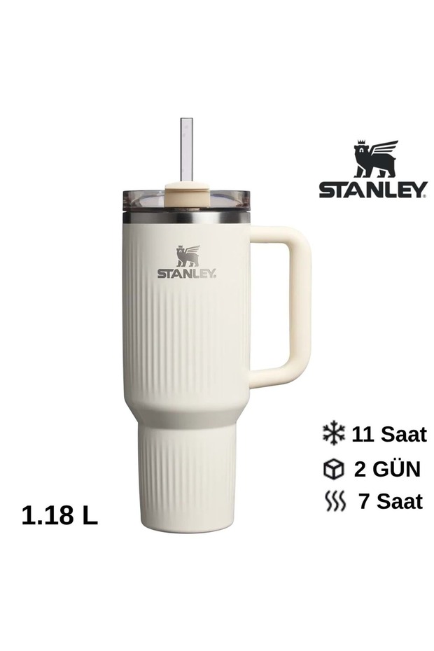 Quencher ® H2.0 Fluted Tumbler Thermos Cup with Straw 1,18L Flask with Straw Bej