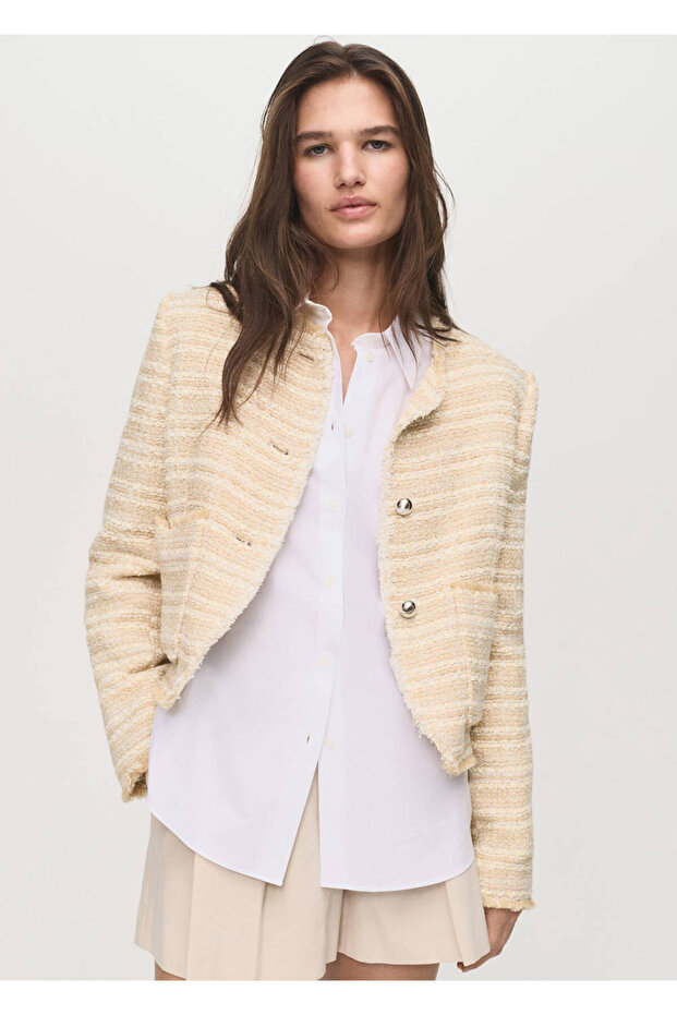 Stone-Embellished Buttoned Tweed Jacket