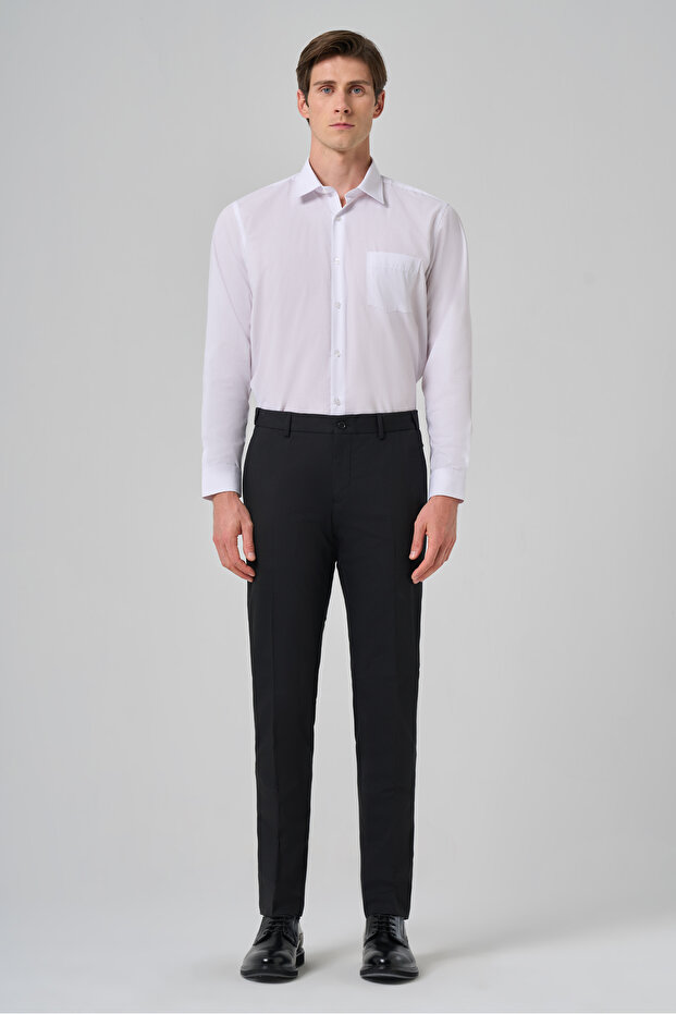 Men's Black Wool Basic Plain Dynamic Fit Trousers - 4