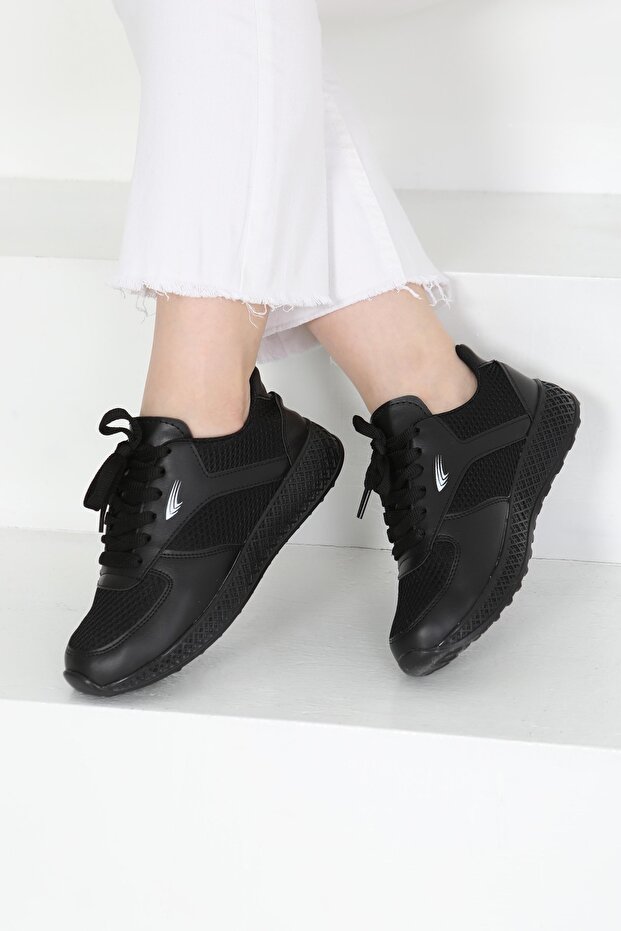 Women's Black High Sole Sneakers - 27089
