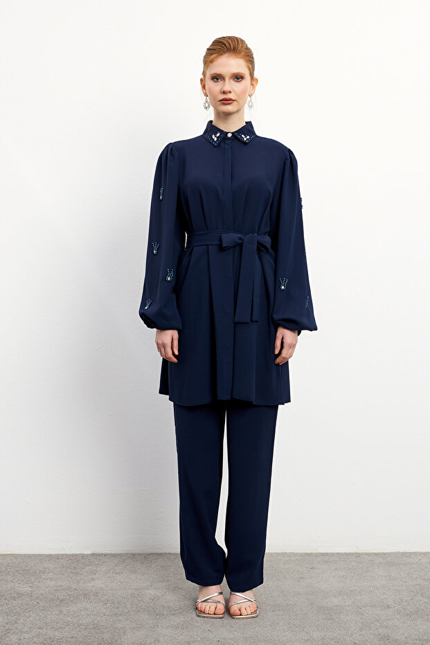 Leora Tunic Trouser Set - Navy Blue
