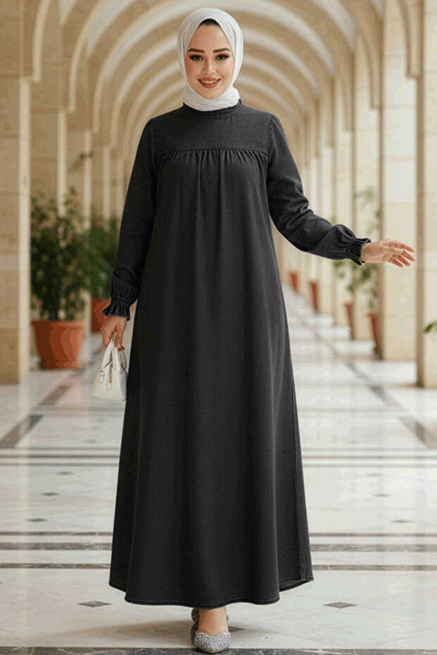 Denim Black Hijab Dress 19125S