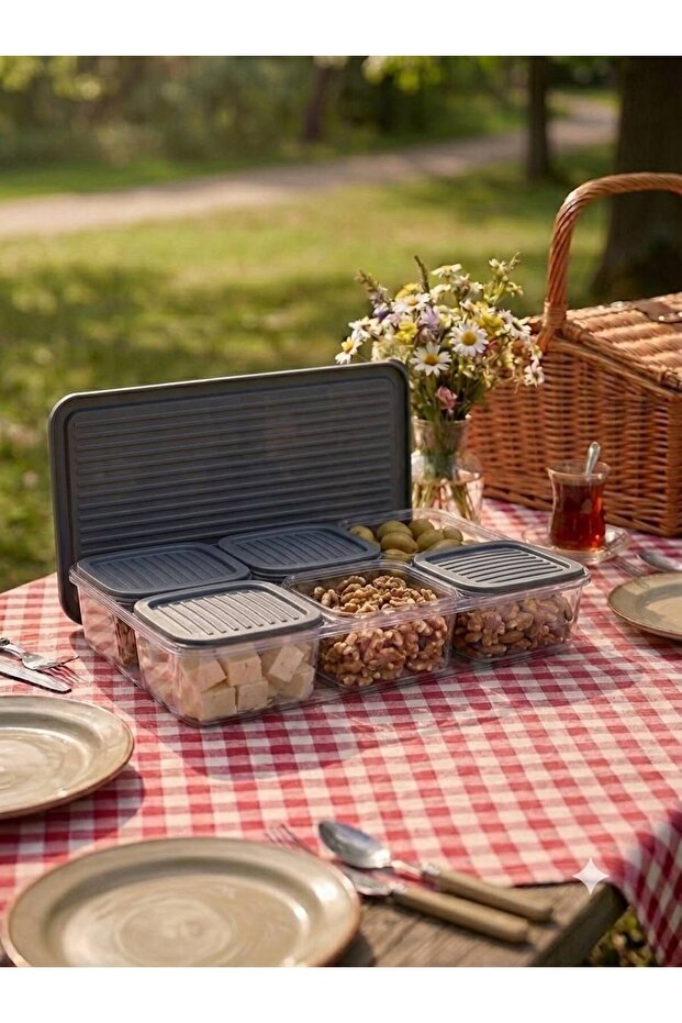 7 Piece Breakfast and Storage Container Set 6X0,35Lt+1X2,5Lt White and Anthracite