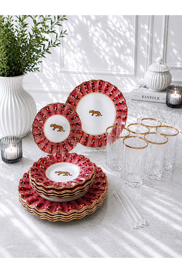 Pink Leopard Model 24 Pcs Tea Pleasure with Spoon