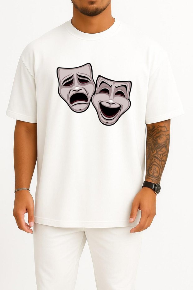 Oversize Tragedy Theatre of Ancient Greece Comedy Drama Chest Design Unisex T-Shirt