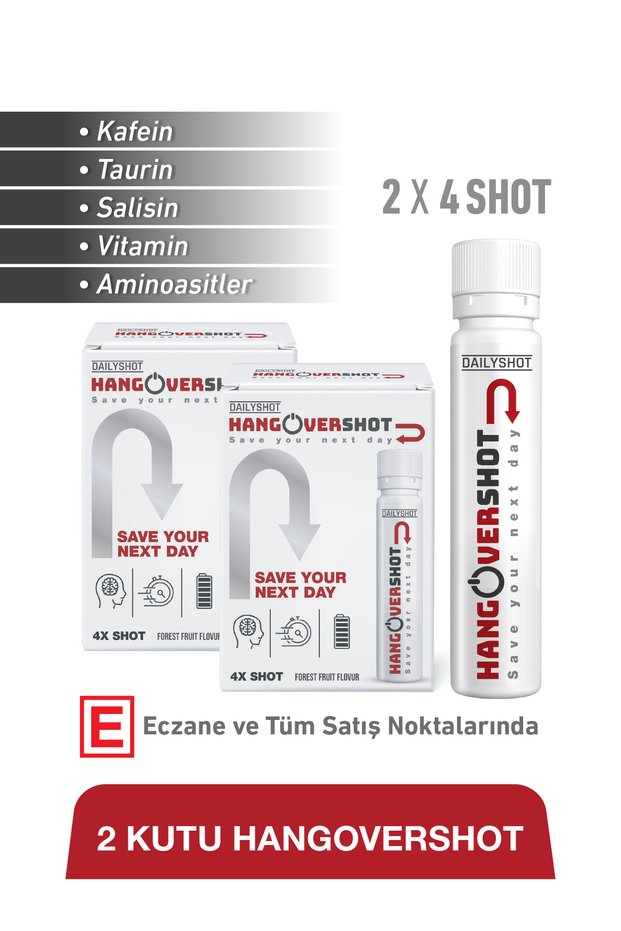 Hangovershot Food Supplement Containing Caffeine, Taurine, Vitamins, and Amino Acids – 2X4 Shot