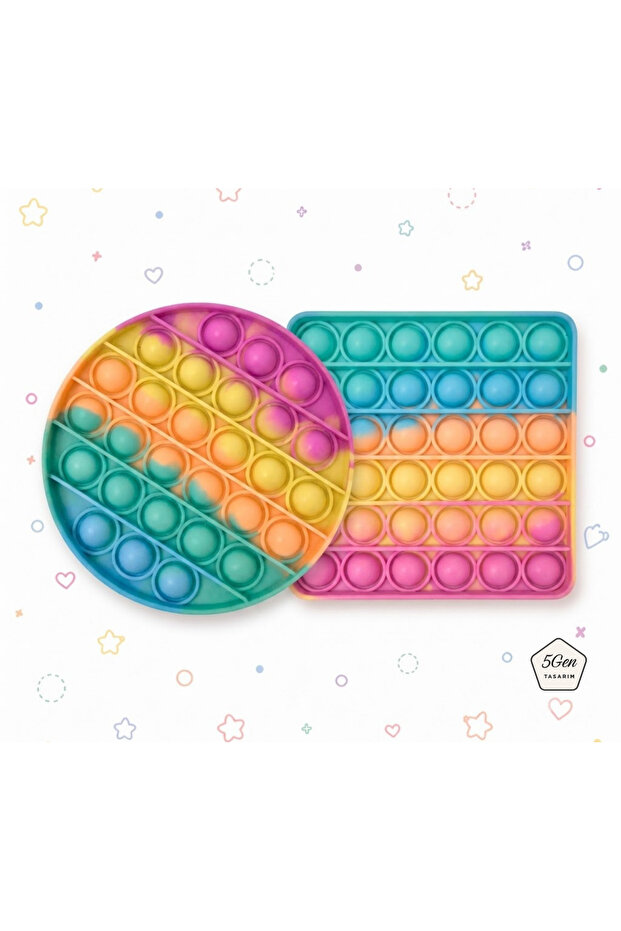2-Pack Popit Pastel Colors Pop It, Square Round, Stress and Brain Game, Sensory Relaxing Fidget Toy