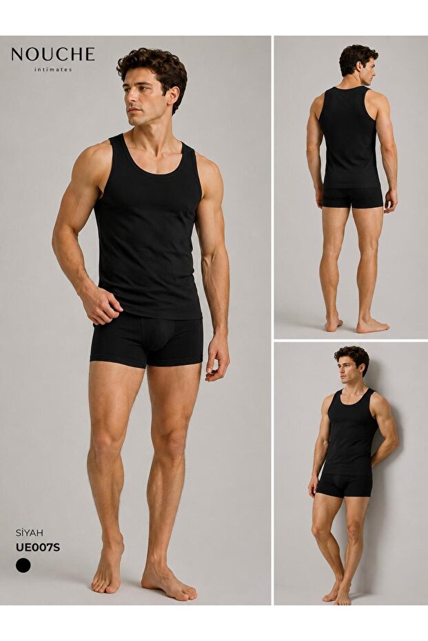 Men's Black Round Neck Undershirt
