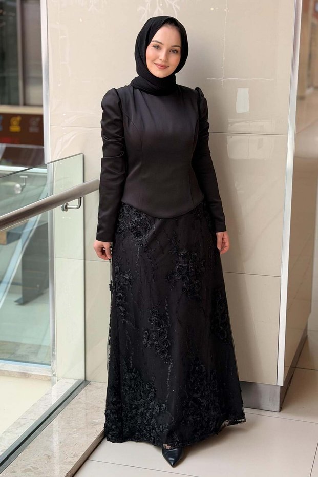 Fashion Night Embossed Rose Embroidered Blouse Skirt Double Evening Dress Set