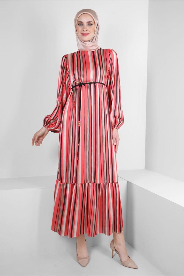 STRIPED CUFFS ELASTIC DRESS 43687