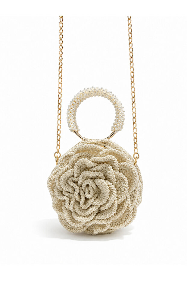 Hand bag with Rose pattern - سكري " أوف وايت "