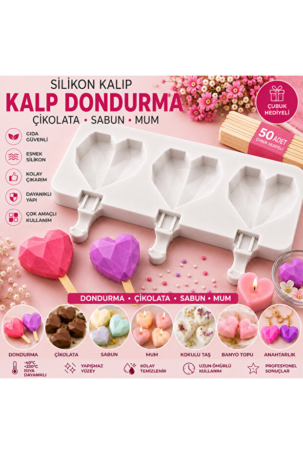 Ice Cream Mold Heart Diamond Magnum, Chocolate Mold, Soap, Candle, Cake, Pastry Mold, Imported 1St Quality Mold.