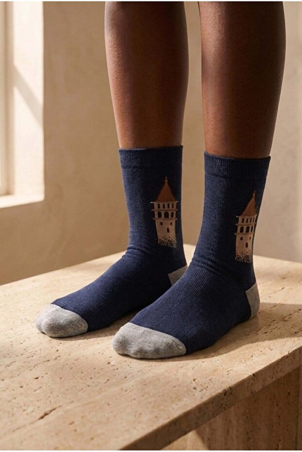 Unisex Istanbul Patterned Navy Blue Socks