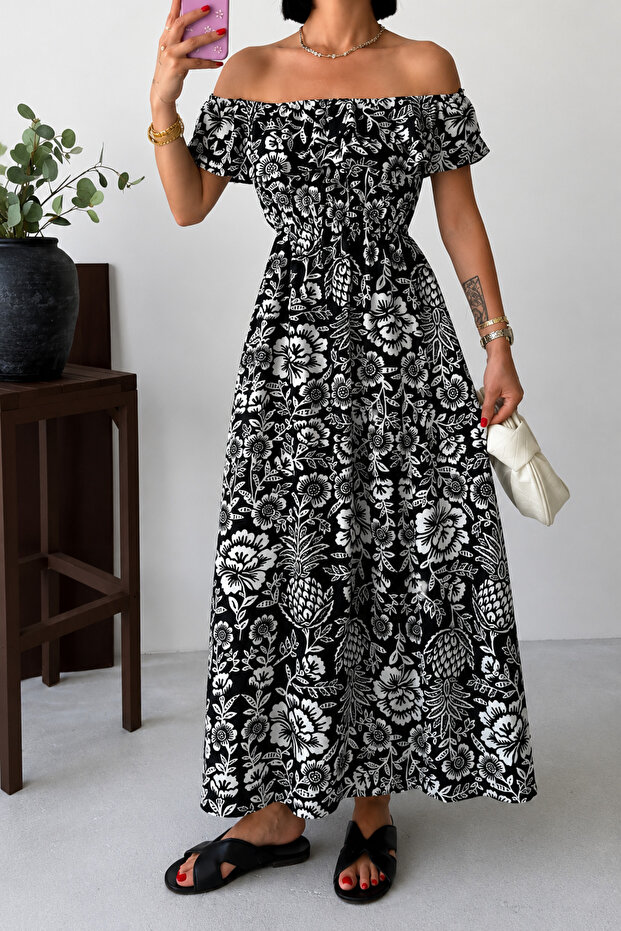 Viscose Fabric Madonna Collar Women's Long Dress