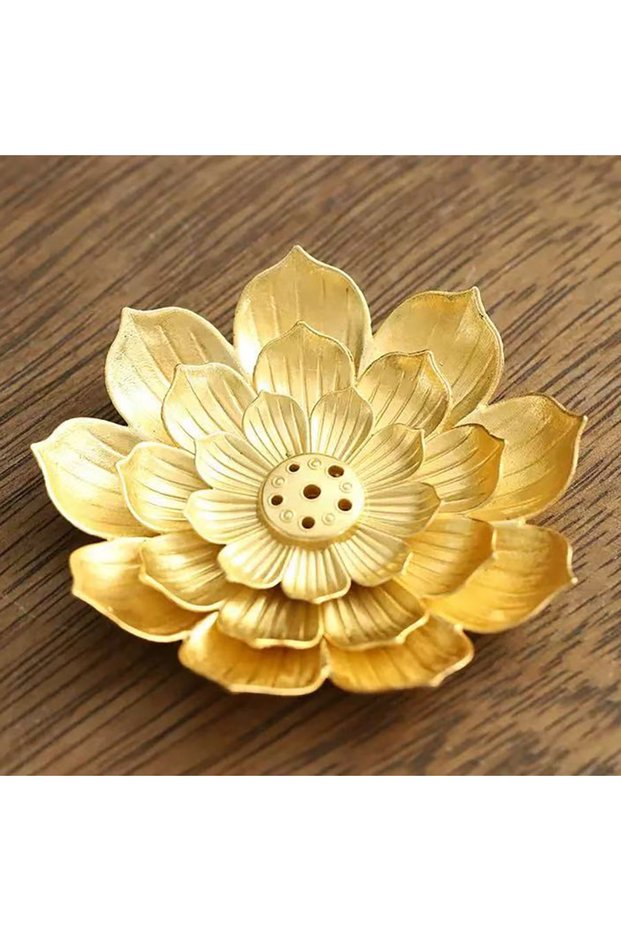 big 1PC Gold Incense Burner Stick Holder Buddhism Lotus Line Incense Plate Base Temples