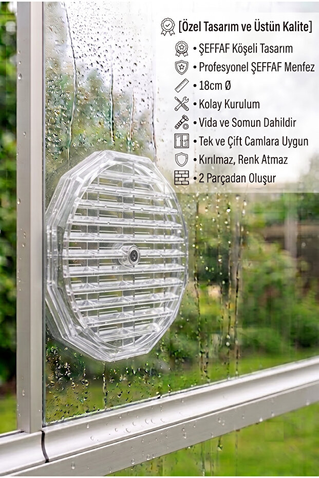 Special Design Cornered Glass Balcony Vent 18 cm - Compatible with Single and Double Glass Kitchen Vent - Top Quality Transparent Ventilation