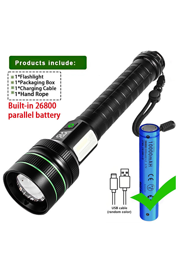 Green-Long Size Super Long Range LED Flashlight USB Rechargeable Handheld Tactical Torch High Power