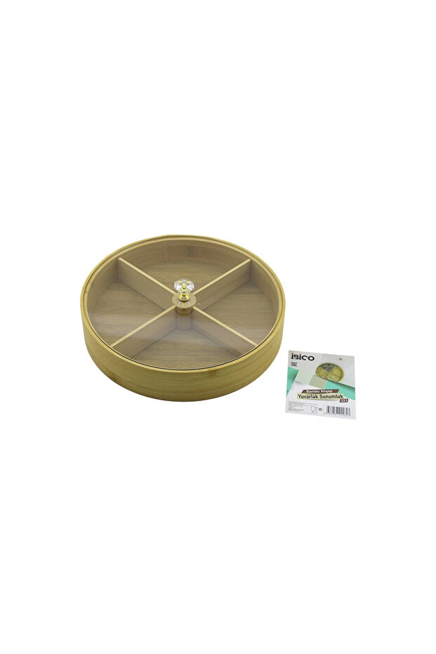 Round 4-Sectioned=2In1=Multipurpose Box Without Sections Wooden Bamboo Serving Presentation Tray - Board 22cm (5324
