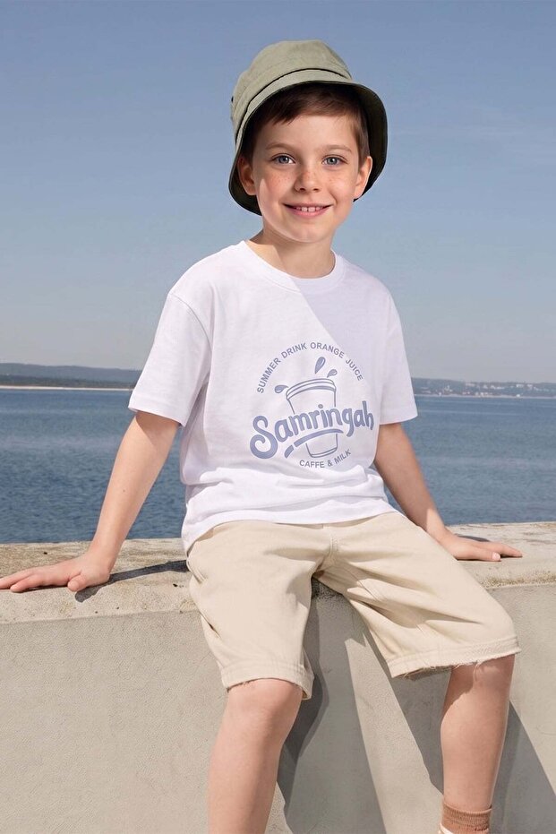 100% Cotton Letter Embossed Printed Oversize Boys' T-Shirt